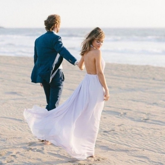 Show Me Your MuMu Luna Halter Maxi Dress Lavender Small Chiffon Flowy Boho - Picture 3 of 12